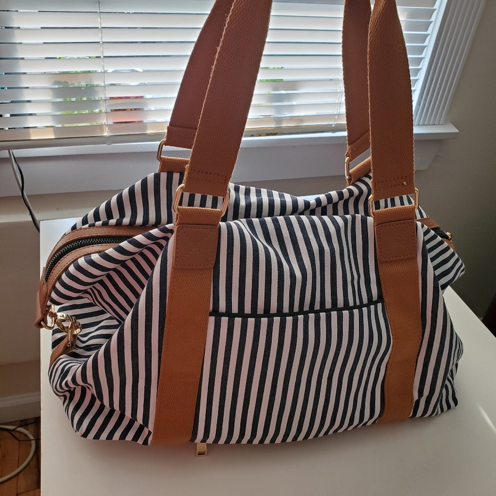 Striped duffle weekender
